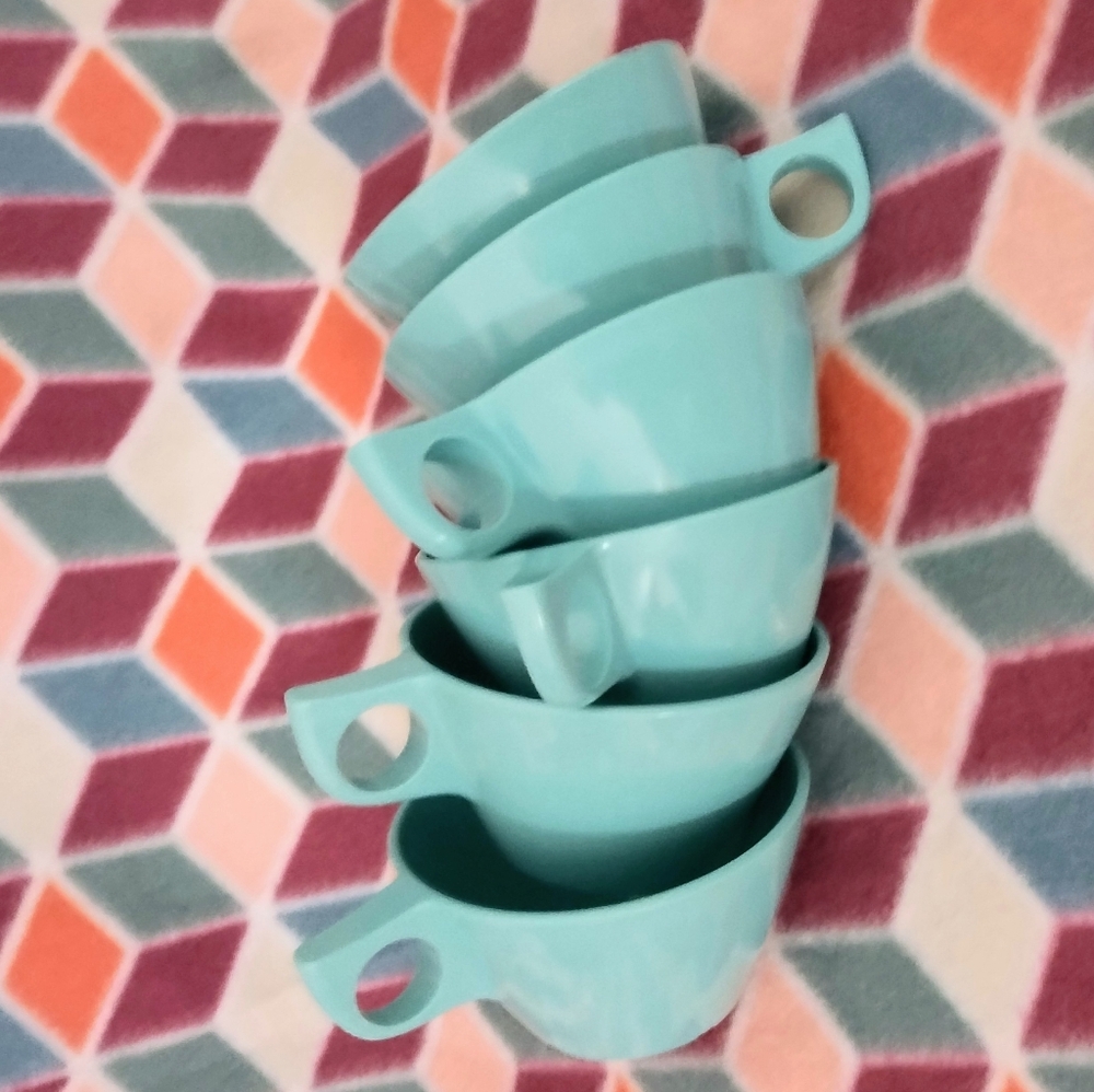 New 6 Vintage Texas-ware Set Of MelamineTurquoise Coffe Cups
